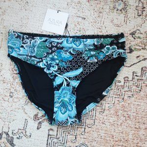 Bikini Village Azura New! Goa Ruched Midrise Blue Black Bikini Bottoms Sz 6/8